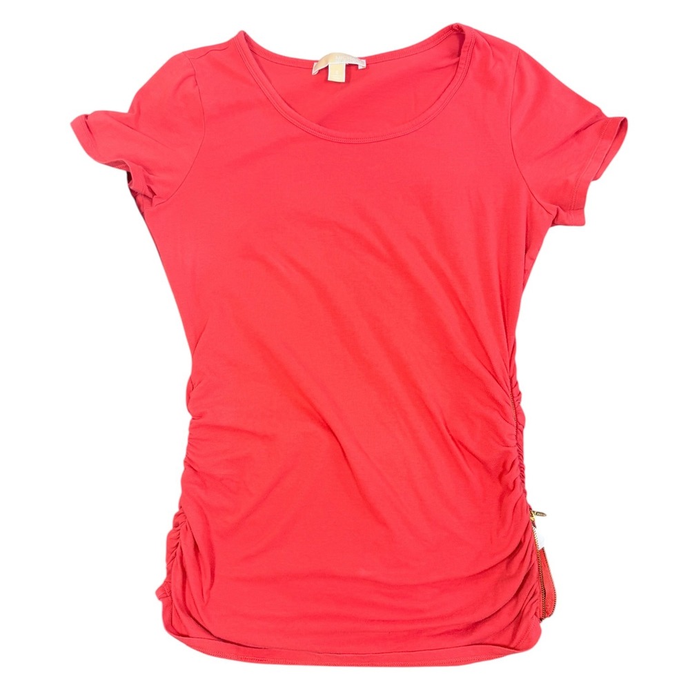 Michael Kors Dress Womens S Coral Ruched Side Zip Short Sleeve Stretch Bodycon - Picture 12 of 15